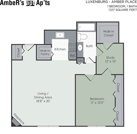 1 bedroom with den floor plan
